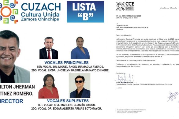 Tribunal Electoral de la Casa de la Cultura de Zamora Chinchipe valida candidatura para elecciones.