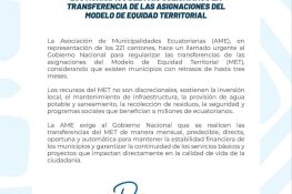 Municipios de Ecuador Exigen al Gobierno Nacional Transferencias Oportunas del Modelo de Equidad Territorial