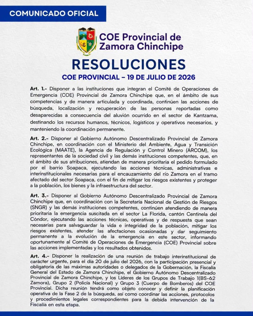 Resoluciones Coe Provincial 19 de julio de 2026